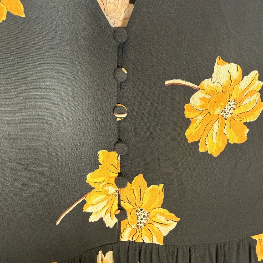 Madewell Olive Green Yellow Fall Floral Tiered Button Front Maxi Dress M - Picture 5 of 8